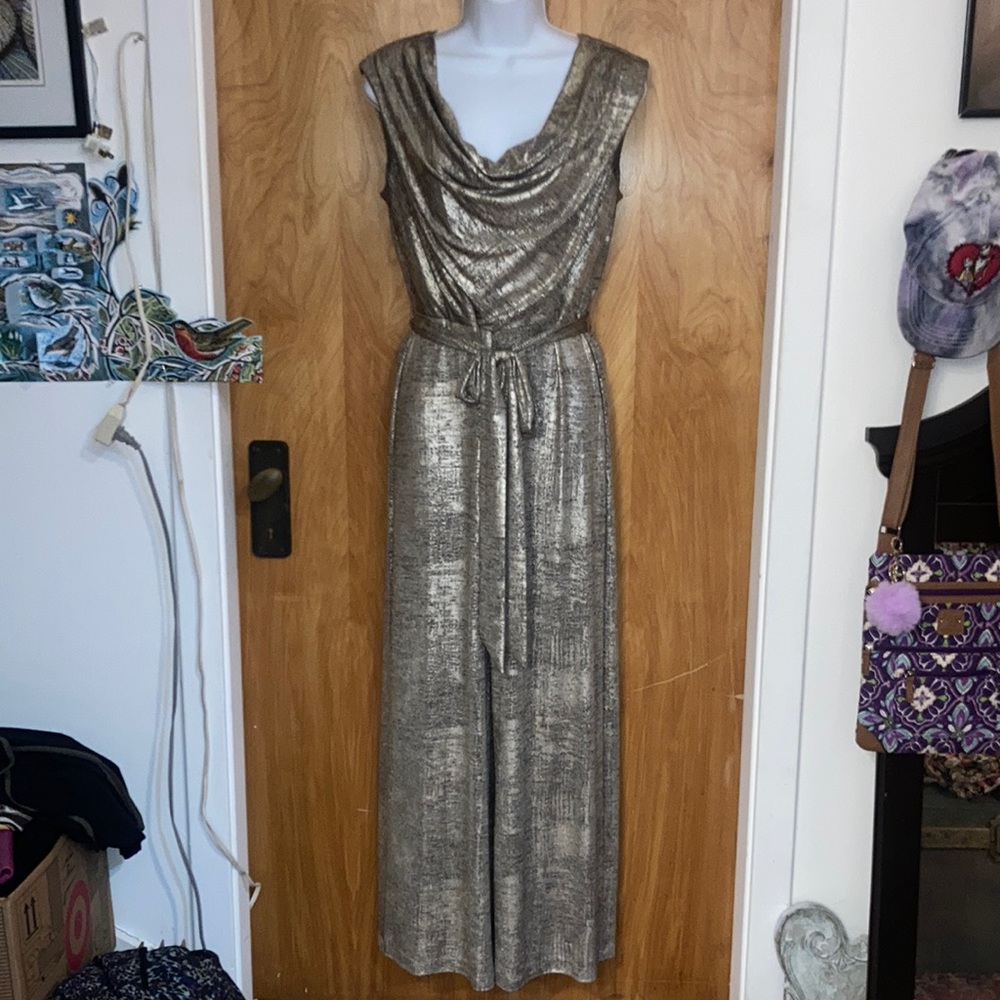Gold Metallic Connected Apparel Jumpsuit Size 8p